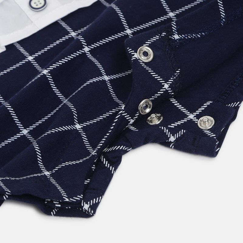 Boys White & Blue Printed Short Sleeve Romper image number 3